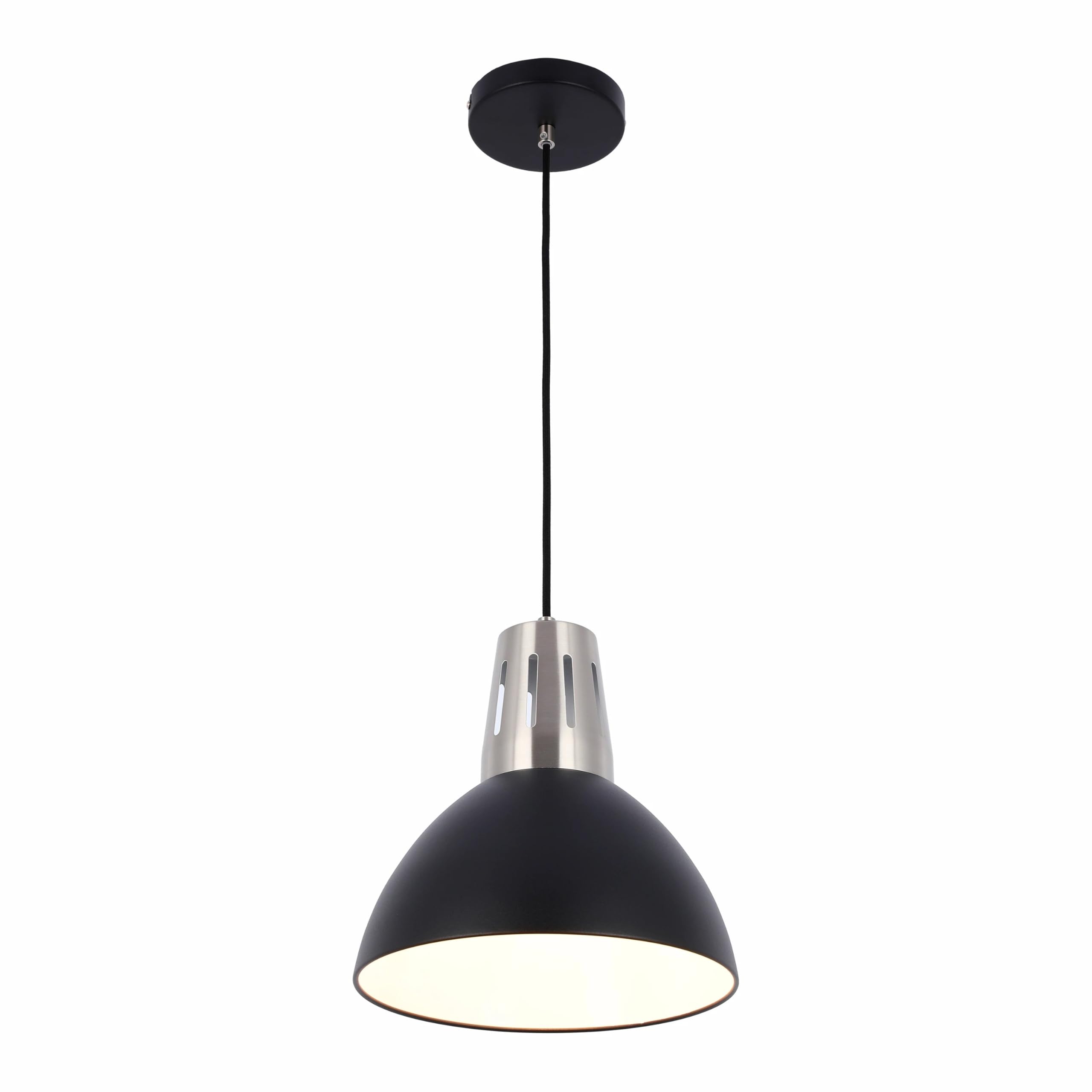 TEKLED Modern Dome Pendant Light Ceiling Hanging Fixture for Kitchen Island, Dining Room, Living Room, Bedroom, Hallway, Adjustable Height Steel Chandelier, E27 Base - Matt Black (150cm Cord)
