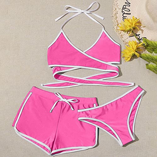 Maiô feminino de três peças frente única com short esportivo maiô triangular frente única com calcin