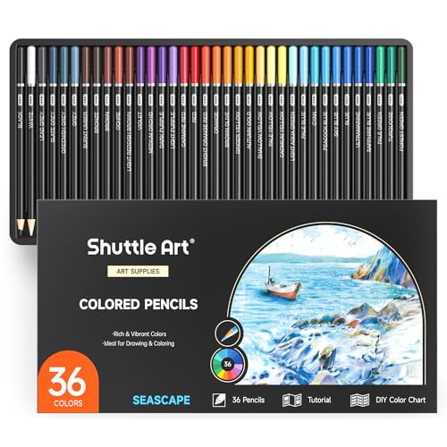 Shuttle Art 36 Colored Pencils, Seascape Themed Colored Pencils for Adult, Soft Core Color Pencils, Coloring Pencils for Adults Kids Artists Beginners