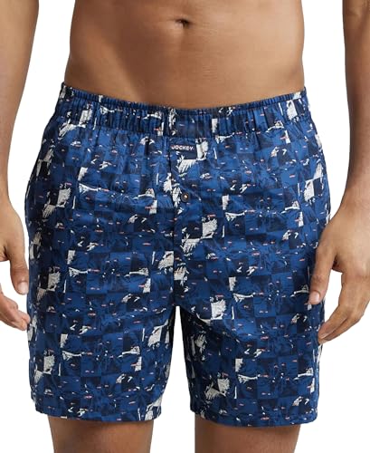 Image of Jockey NY07 Men's Super Combed Cotton Satin Weave Printed Boxer Shorts with Side Pocket