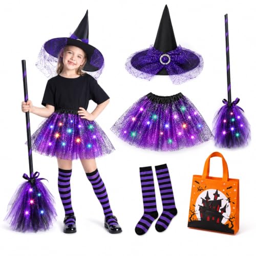 Hexenkostüm Kinder, Leuchtende Kinder Hexen Kostüm, LED Tutu Tüllrock