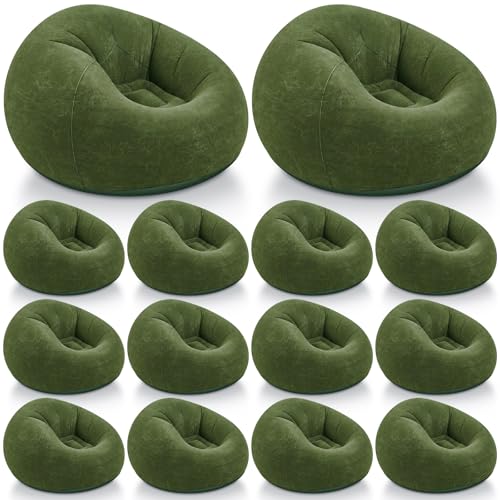 Image of Realspring Inflatable Bean Bag Chairs Outdoor Blow up Camping Chairs Inflatable Lazy Sofa Folding Portable Bean Bag Loungers Couch for Movie Night(Dark Green,12 Pcs)