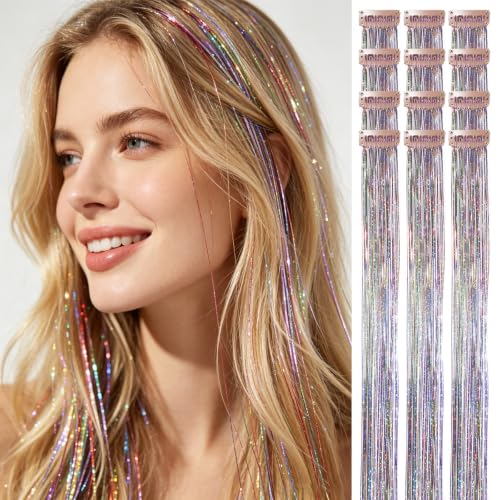 Handwig Rainbow Unicorn Hair Tinsel 12 Pcs 24 Inch Clip In Extensions