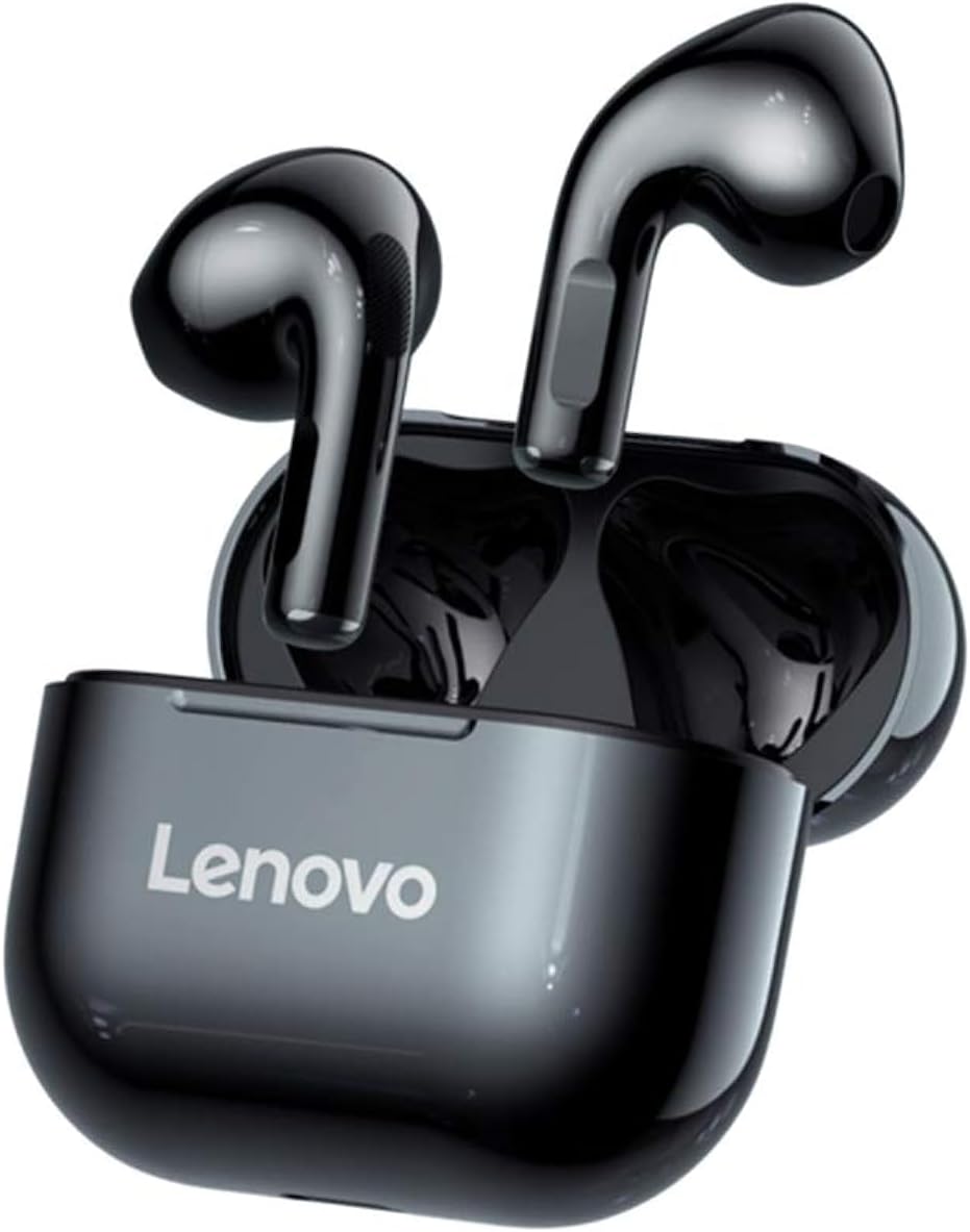 Lenovo LivePods LP40 TWS Semi-In-Ear Earbuds BT 5.0 True Wireless Earbuds with Touch Control Handsfree Call Stereo Sound Noise Cancelling Headphones with Two-Ear Design, Black