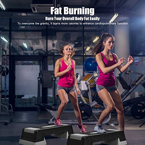 GYMAX 30” Aerobic Workout Stepper with Risers, 5’’ 7’’ 9’’ Adjustable Exercise Platform for Home Fitness, Non-Slip Aerobic Training Stepper for Home/Gym (Grey)