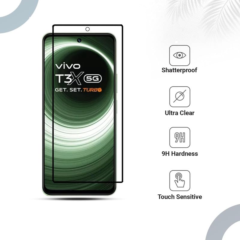 Image of Tempered Glass Screen Protector Compatible For Vivo T3X 5G / Vivo T3X 5G Smartphone Full Screen Coverage (Except Edge To Edge) And Free Complete Easy Installation Kit