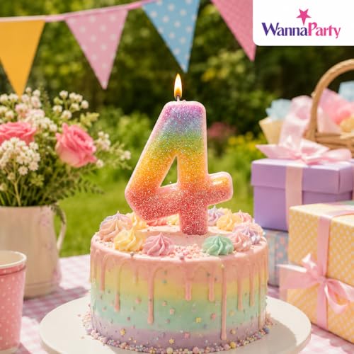 Image of Wanna Party Glitter Colorful 4th Birthday Candle, Number 4 Cake Candle Cake Toppers for Girl Women, Glitter Colorful Themed Party Decorations Supplies Birthday Gifts