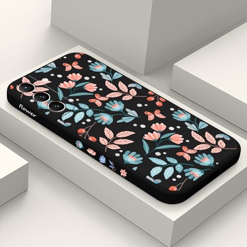 Coque Samsung Galaxy S21 en silicone souple fin noir à motif floral LEECG
