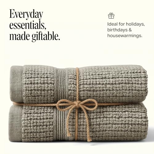 Preston Lane Douro Washcloth Set – 2 Pack Luxury Cotton Towels, Ultra Soft & Absorbent, Quick-Dry Spa-Quality Bathroom Towels, Made in Portugal, Eucalyptus