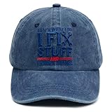 3D Embroidered Cotton Baseball Cap Adjustable Vintage Dad Hat for Men I Fix Stuff I Know Things Washed Hat Birthday Gift Blue