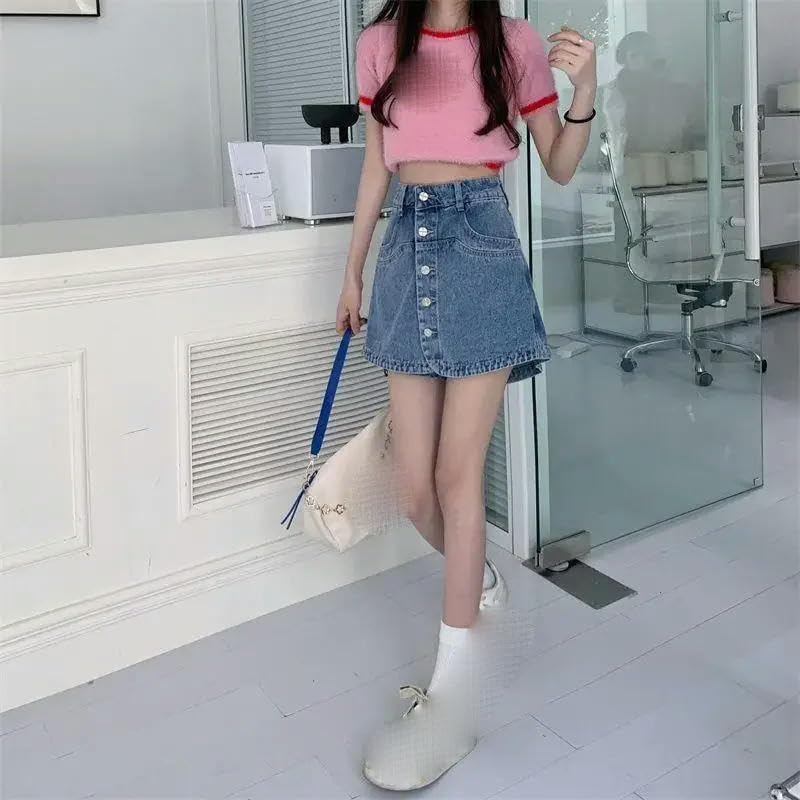High-Waist Denim Shorts Women's Versatile Summer Wide Leg Skirt Pants Women's Short Skirts Ins Style