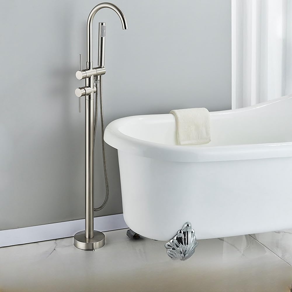 Robinet de baignoire sur pied avec mitigeur monocommande et douchette à main