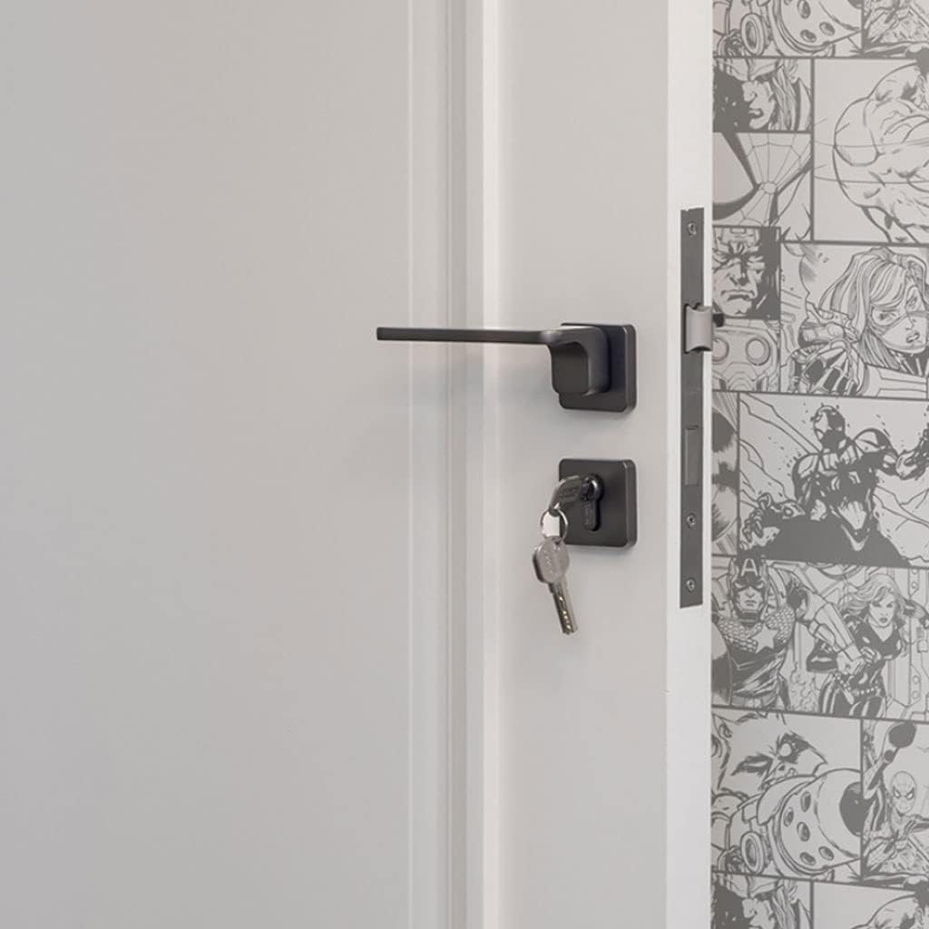 Door Knob Lever Mute Magnetic Door Lock Door Levers Door Handle with Key for Bedroom Or Bathroom Study Indoor Passage Corridor Door Lock with Handle (Color : Gray+Leer Hinge 3 Pack)