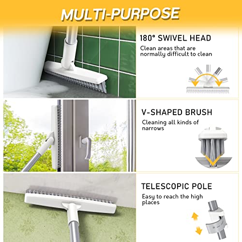 Sunally Grout Scrub Brush With 57" Long Handle, Shower Floor Scrubber For Cleaning With V-Shape Stiff Bristles, Grout Cleaner Brush For Cleaning Tile, Bathroom, Kitchen, Cleaning Tool, Grey White #TOP3