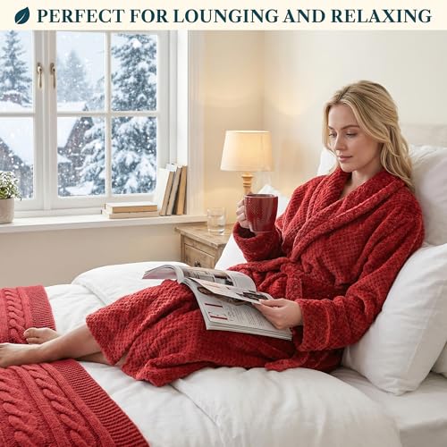 Image of PAVILIA Plush Robe for Women, Soft Fleece Long Spa Robe, Ladies Bathrobe with Pockets