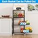 Fruit Vegetable Storage Basket for Kitchen, 4 Tier Large Pull-Out Metal Wire Baskets with 3 Pack Mats Bottom, Wood Top and Wheels, Vegetable Produce Bins Stand Cart Rack for Onions and Potatoes
