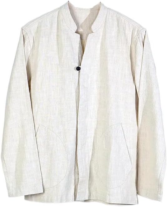 Men's Long-Sleeve Shirts, Chinese-Style Retro Stand-Collar top, Casual Shirt Jacket