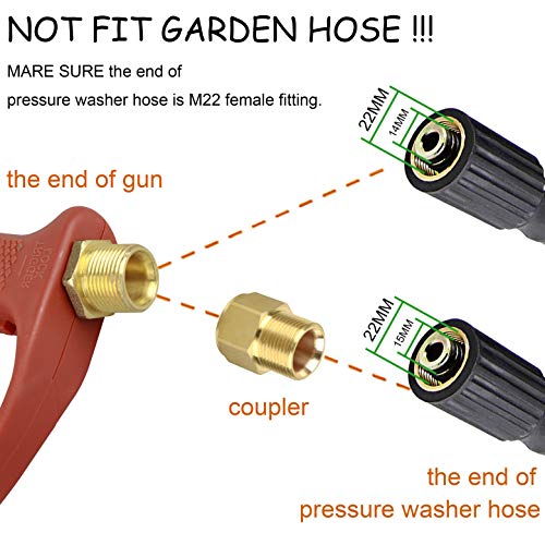 Raincovo 5000 PSI Deluxe Pressure Washer Gun for Hot and Cold Water, with Replacement Wand Extension and 5 Nozzle Tips, M22 14mm or M22 15mm Fitting, 40 Inch