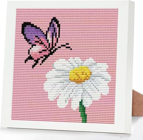 Image of Butterfly Cross Stitch Kits, Daisy Cross Stitch Kits For Adults, Stamped Cross Stitch Kits For Beginners with Framed,Full 11CT Cross-Stitch Embroidery Kit ,Arts And Crafts For Adults Women 6.7x6.7inch