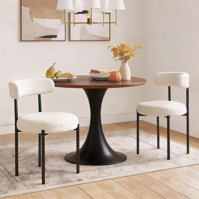 Listado de Sillas Blancas Top 5. 45 khumllo - Juego de 2 sillas de Comedor Redondas de Mediados de Siglo con Respaldo Curvado y Patas de Metal para Cambiador, Sala de Estar (Blanco-1)