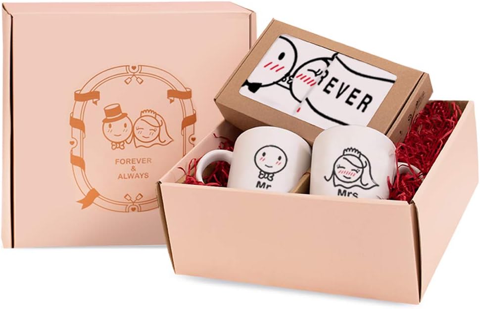 BoldLoft Forever & Always Wedding Gift Set – Bride and Groom Keepsake, His and Hers Gifts for Engagement, Newlyweds Couples - 2 Couple Pillowcases & 2 Couple Mugs