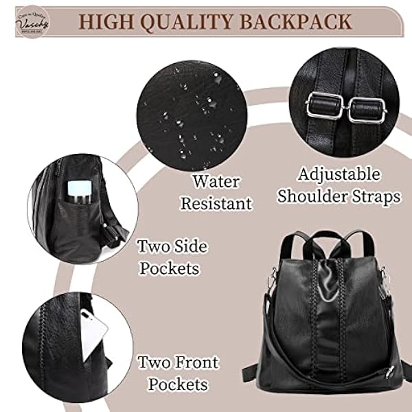 VASCHY Trendig ryggsäck med 3 sätt att bära på axeln för kvinnor med vintageväv