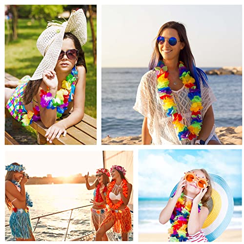 image for AMAZING TIME 100 Pieces Hawaiian Luau Leis Bulk,Tropical Flower Neckla