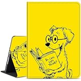 Dikoer for Samsung Galaxy Tab A 10.1 Inch 2019 Model SM-T515/T510 Tablet Case, Slim KickstandStand Leather Smart Cover for Women Men with Auto Wake/Sleep, Reading Puppy Yellow