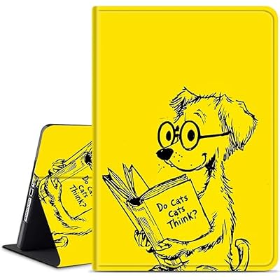 Dikoer for Samsung Galaxy Tab A 10.1 Inch 2019 Model SM-T515/T510 Tablet Case, Slim KickstandStand Leather Smart Cover for Women Men with Auto Wake/Sleep, Reading Puppy Yellow
