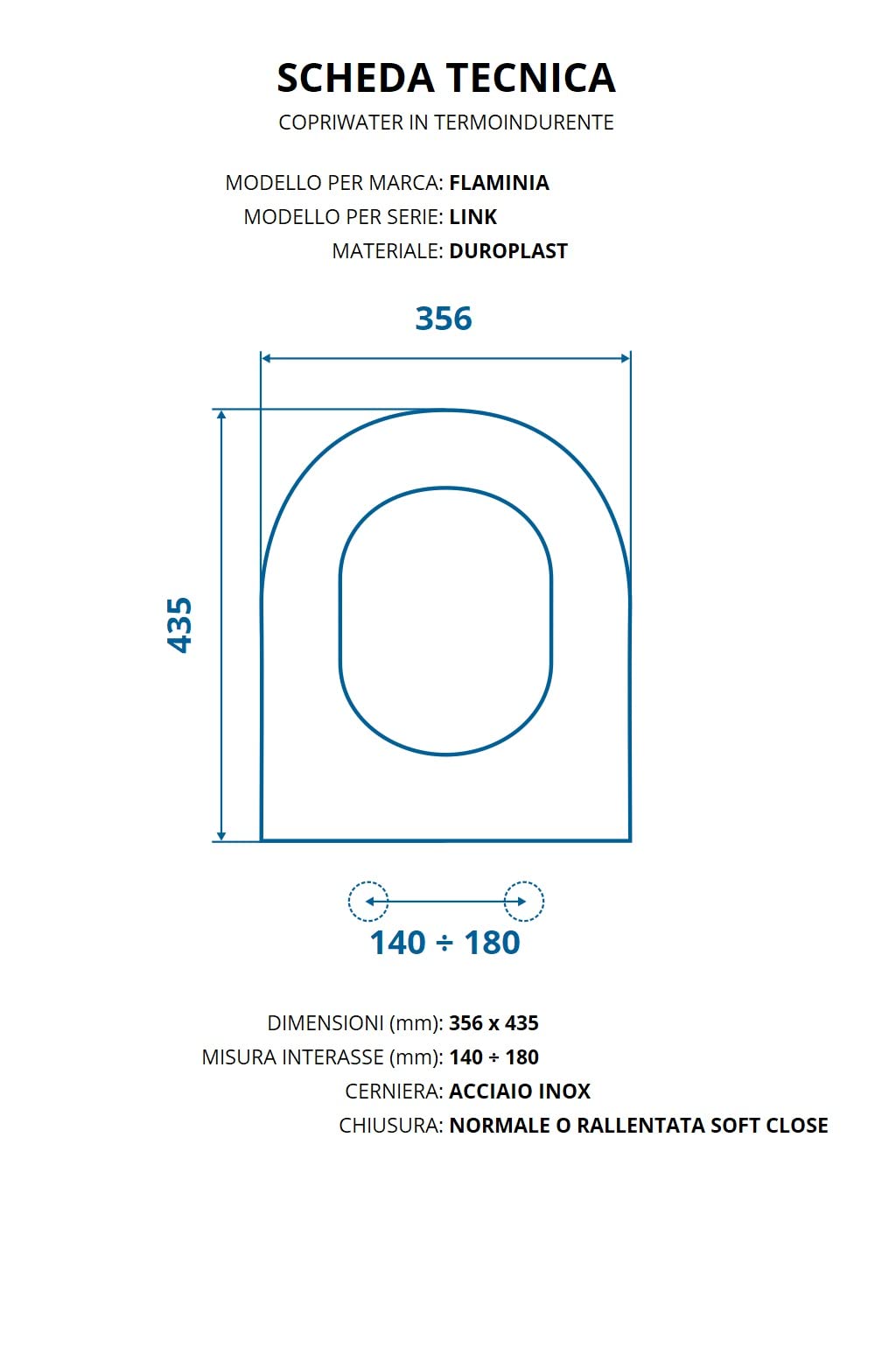 Copriwater per FLAMINIA LINK AVVOLGENTE TERMOINDURENTE BIANCO cerniera inox