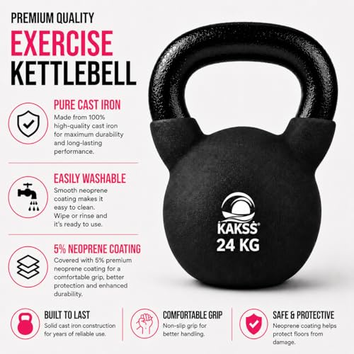 Image of Kakss Half Coating Neoprene Kettlebell (Size available: 2 KG To 40 KG) (Black, 24 KG) (PROUDLY MADE IN INDIA)