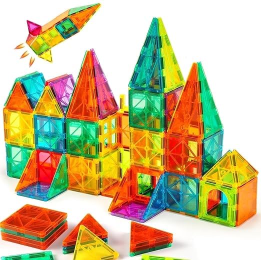 HeyKids Magnetic Building Tiles Construction Educational STEM Learning Toy Creative Magnetic Blocks Building Kit for Kids Boys and Girls Multicolor (Set 26 Pieces)-image-24