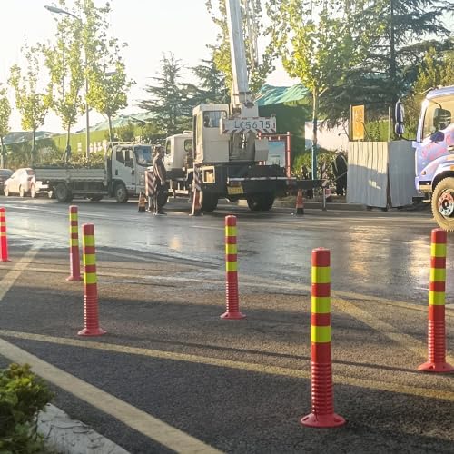 Flexible Plastic Safety Bollards for Parking Lots - Reflective Driveway Security Posts with Mounting Bolts