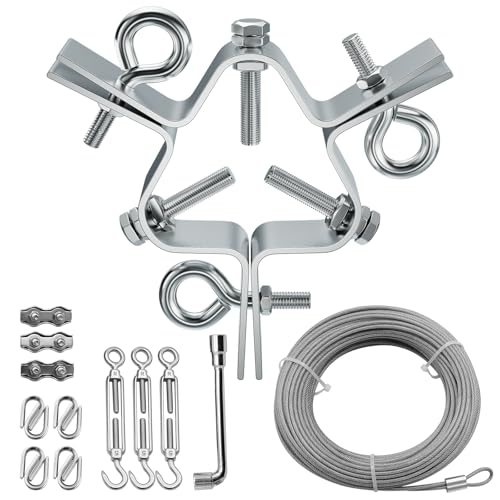 Guy Wire Ring, Adjustable 3 Way Down Antenna Guy Wire Ring, Guy Wire Clamp up to 2-1/4" Mast ,Made of Heavy Duty Galvanised Steel (Guy Wire Ring+ 100ft Guy Wire Kits)