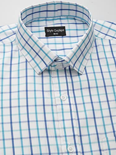 Image of Style Quotient Men White and Turquoise Checks Yarn Dyed Polycotton Regular Formal Shirt