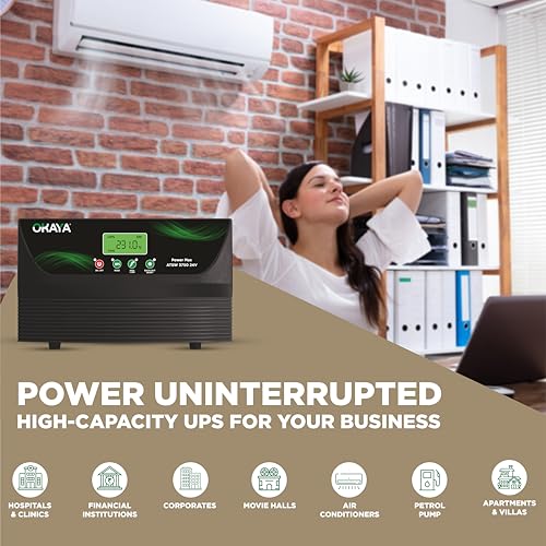 Image of Okaya ATSW 3750 Hi-Capacity Inverter for Home, Office & Shops | 3200VA /24V Pure Sinewave | Reliable Power Backup | Supports 2 Inverter Battery | LED Display | Fast Charging | with 36 Months Warranty