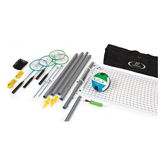 EastPoint Sports Deluxe Volleyball Badminton Net Set - Features Weather Proof Material and a Full Set Storage Bag - Includes 1 Volleyball, 4 Badminton Rackets, and 2 Badminton Shuttlecocks