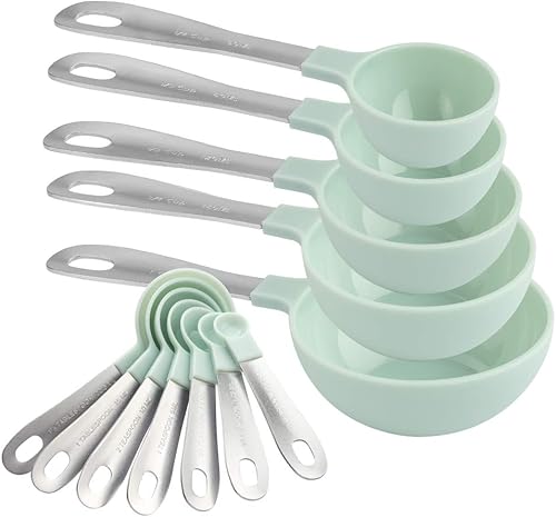 Miniatura 23 de Cook with Color - juego de tazas y cucharas medidoras con asas acero inoxidable, juego medidor de cocina para ingredientes secos y líquidos, juego