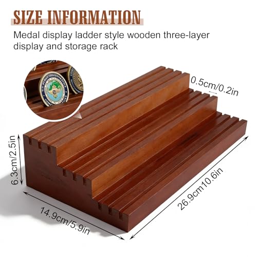 BAIFULAI Coin Holder aus Massivholz: Handgefertigt Massivholz Münzhalter für 15-40 Münzen, 3-Reihen Natürliches Medaillenhalter, Münzsammler Coin Holder mit Neigung, Tischdekoration Geschenk