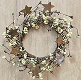 Coffee Bean Pip Berry Ring With Rusty Stars Chocolate Brown Beige Green Berries Country Primitive Floral Décor