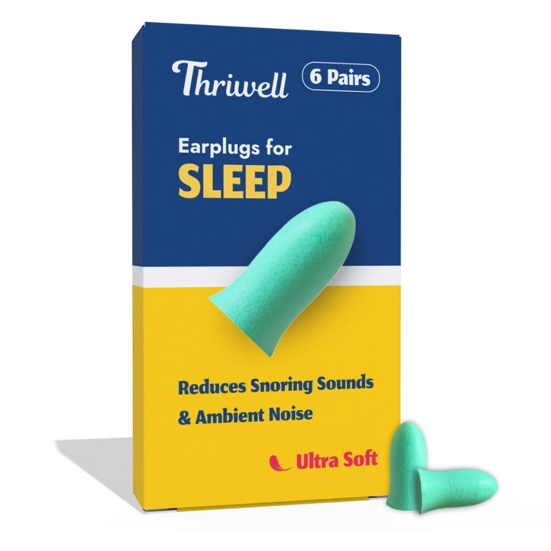 Thriwell Ultra Soft Ear Plugs for Sleeping, Noise reduction for Snoring, Earplugs for sleep in Flight Travel, Noise Cancelling Foam Earplug for Women Men Kids, Side sleeper friendly, (Pack of 6 Pairs)