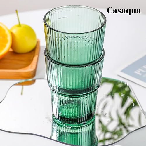 Image of Premium Ribbed Drinking Glass Tumbler with Lid & Straw - 400ml, Set of 1, Reusable Green Minimalist Mug for Iced Coffee, Juice, Smoothies & Cold Beverages, Leak-Resistant Travel Cup