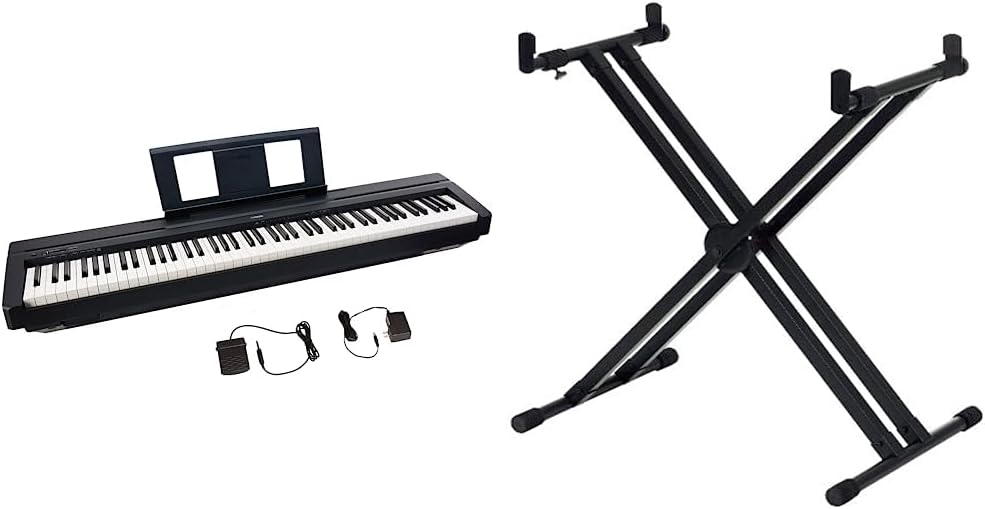YAMAHA P45 88-Key Weighted Digital Piano & YKA7500 Professional Double X Style Keyboard Stand