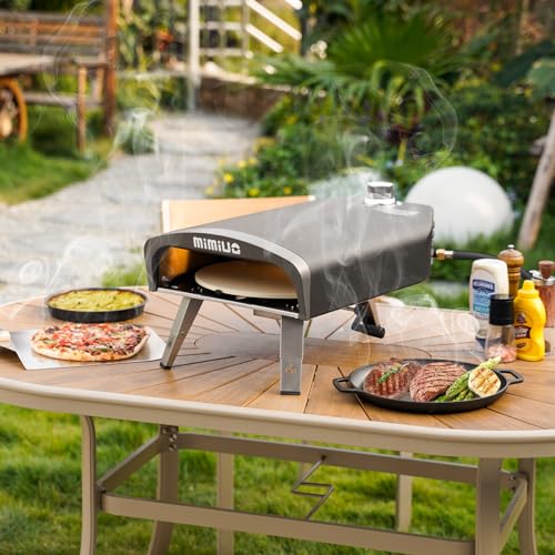 Image of Mimiuo Manual Rotating Pizza Oven Outdoor Gas Propane, Mimiuo Portable 13-Inch Pizza Griller with Rotating Stone, Even Heating No Burning, Includes Oven Cover, Pizza Peel, Cordierite Stone