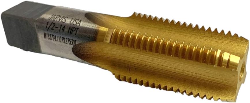 Jarvis 1/2-14 NPT High Speed Steel, TiN Coating, Standard Tapered Pipe Tap, Package of 1 [R127530T-1]