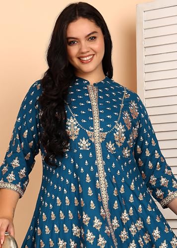 Image of Yash Gallery Women's Rayon Relaxed Fit Anarkali Floral Printed Kurta