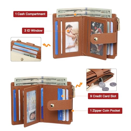Image of GOIACII Small Women's Wallet Cute Credit Card Holder RFID Blocking Leather Billfold Beige Brown