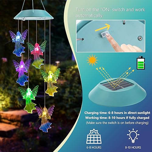 Image of Toodour Solar Wind Chimes, Color Changing Angel Wind Chimes, LED Decorative Mobile, Gifts for Mom Grandma, Waterproof Outdoor Decorative Lights for Garden, Patio, Yard, Window Outdoor Decor