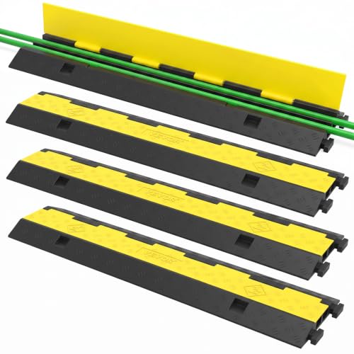 VEVOR Cable Protector Ramp, 4 Packs 2 Channels Rubber Modular Speed Bumps Rated 11000 LBS Load Capacity, Protective Wire Cord Ramp Driveway Rubber Traffic Speed Bumps Hump Cable Protector