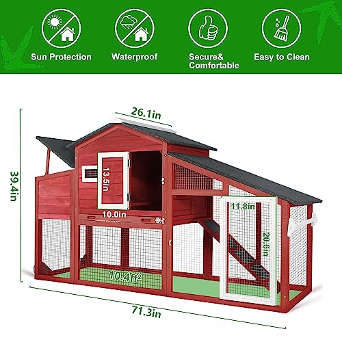 Gowoodhut Chicken Coop with Run Mobile Large Nesting Box - Back Yard Wooden Chicken House Outdoor Poultry Cage, UV Proof Asphalt Roof